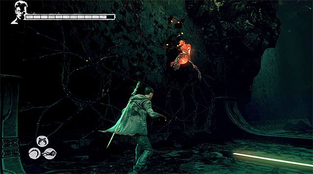 DUSZA 5/5 - Dusza jest w jednym z korytarzy odchodzących od legowiska harpii i w celu dotarcia do tej lokacji musisz użyć anielskiej wyciągarki na interaktywnym zaczepie - Misja 8 - Eyeless (Ślepiec) | Zagubione dusze | DMC Devil May Cry - DMC: Devil May Cry - poradnik do gry