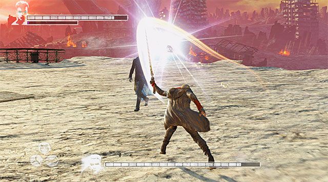 Pojedynek z Vergilem pod wieloma względami przypomina potyczki z Dreamrunnerami - 20 - The End - Boss - Vergil (Zakończenie) | 20 -FINAŁ | DMC Devil May Cry - DMC: Devil May Cry - poradnik do gry