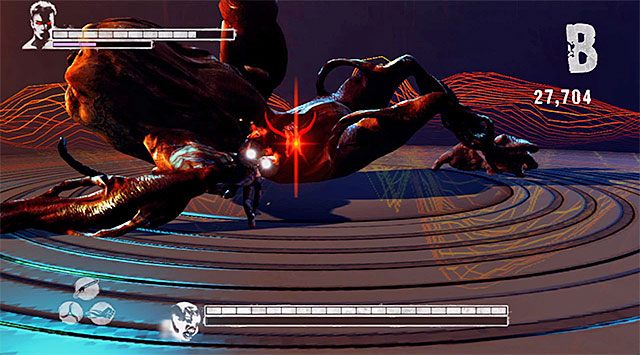Docelowo musisz doprowadzić do wyczerpania całego dolnego paska zdrowia wyświetlanego na ekranie - 14 - Last Dance (Ostatni taniec) - Boss - Mundus Spawn | 14 - Last dance - DMC: Devil May Cry - poradnik do gry
