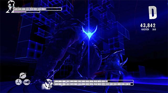 Biegaj wokół bossa, przy czym tym razem musisz rozglądać się za interaktywnym punktem do użycia demonicznej przyciągarki (screen 1) - 14 - Last Dance (Ostatni taniec) - Boss - Mundus Spawn | 14 - Last dance - DMC: Devil May Cry - poradnik do gry