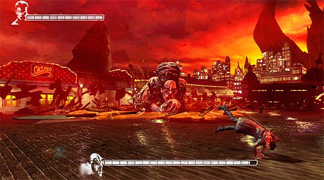 Drugi z głównych ataków Huntera dotyczy wykonywania mniejszych bądź większych skoków - Boss - Hunter | 1 - Found (Odnaleziony) | DMC Devil May Cry - DMC: Devil May Cry - poradnik do gry