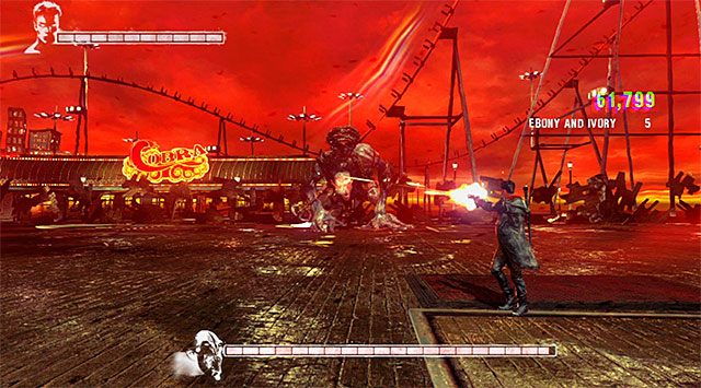 Huntera najlepiej jest zacząć atakować z użyciem pistoletów, starając się jednocześnie utrzymywać od niego bezpieczny dystans - Boss - Hunter | 1 - Found (Odnaleziony) | DMC Devil May Cry - DMC: Devil May Cry - poradnik do gry