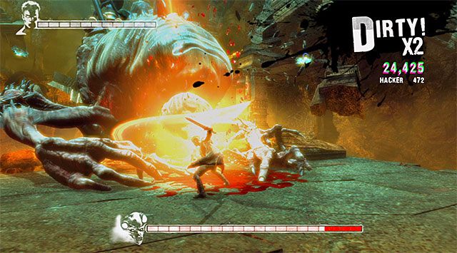 Zauważ, że po każdej próbie ataku odsłania się czerwony guz na czole sukkuba - Boss - Succubus - pierwsza część pojedynku | 6 - Secret Ingredient (Tajny składnik) - DMC: Devil May Cry - poradnik do gry