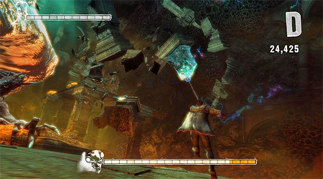 Boss nie ogranicza się wyłącznie do używania kończyn, albowiem okazjonalnie będzie też próbował opluć Cię kwasem - Boss - Succubus - pierwsza część pojedynku | 6 - Secret Ingredient (Tajny składnik) - DMC: Devil May Cry - poradnik do gry