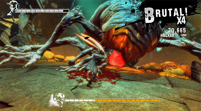 Po dotarciu na nową platformę wznów proces atakowania bossa, pamiętając o wykonywaniu podwójnych skoków i uciekaniu z półek zagrożonych pokryciem kwasem - Boss - Succubus - pierwsza część pojedynku | 6 - Secret Ingredient (Tajny składnik) - DMC: Devil May Cry - poradnik do gry