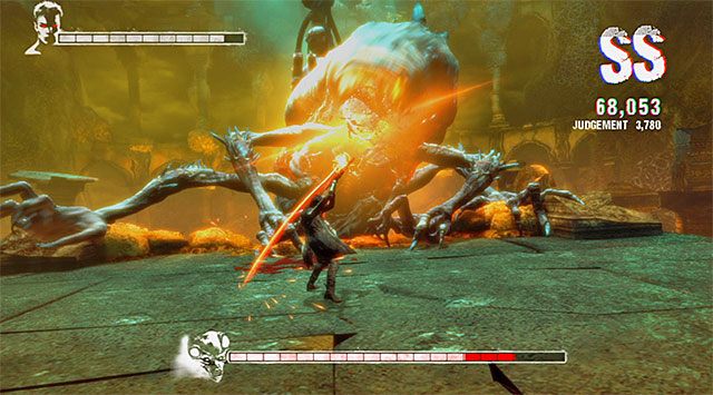 Następna faza walki z sukkubem odróżnia się od poprzednich tym, że nie możesz już uciekać na boczne platformy - Boss - Succubus - pierwsza część pojedynku | 6 - Secret Ingredient (Tajny składnik) - DMC: Devil May Cry - poradnik do gry