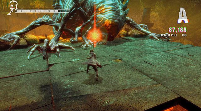 Tym razem nie musisz wyrywać żadnych kabli, a użyć demonicznej przyciągarki na paszczy sukkuba - Boss - Succubus - pierwsza część pojedynku | 6 - Secret Ingredient (Tajny składnik) - DMC: Devil May Cry - poradnik do gry