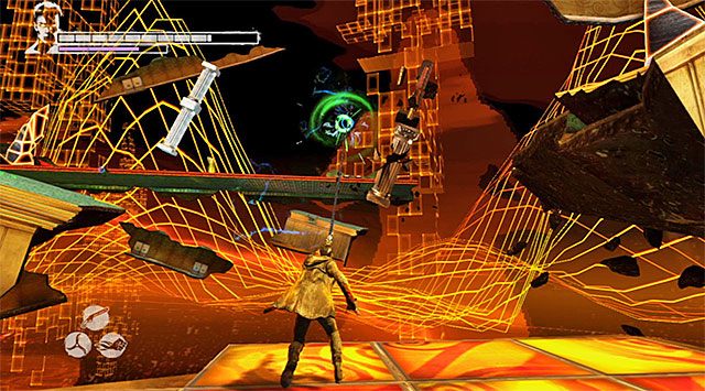 Zainteresuj się teraz lewitującymi platformami zlokalizowanymi na prawo od miejsca startu - Dotarcie do miejsca rozegrania pierwszej rundy | 13 - Devils Dalliance (Igraszki z diabłem) - DMC: Devil May Cry - poradnik do gry