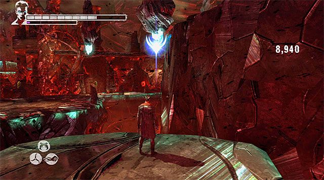 Powróć na platformę, na której walczyłeś z rycerzami i wznów przeprawę, przemieszczając się ku wyżej położonym półkom - Przeprawa przez pierwszą część pieca dusz | 17 - Furnace of Souls (Dusze w ogniu piekielnym) - DMC: Devil May Cry - poradnik do gry