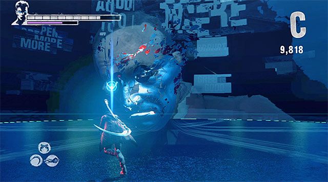 Docelowo trzeba pozbawić bossa całej pierwszej części jego paska zdrowia - Boss - Bob Barbas - pierwsza część pojedynku | 10 - Bad News (Złe wieści) - DMC: Devil May Cry - poradnik do gry