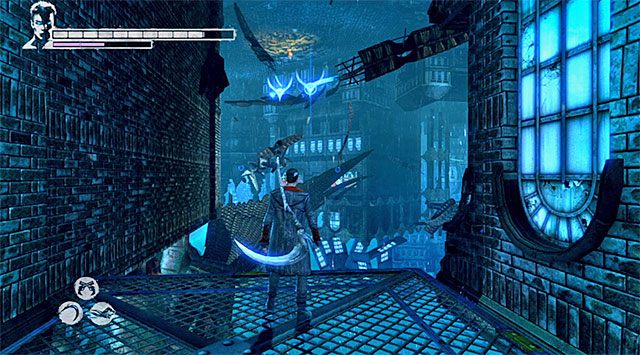 Ustaw się teraz na pokazanym na powyższym screenie metalowym balkoniku - Powrót do Phineasa | 9 - Devil Inside (Diabeł w środku) | DMC Devil May Cry - DMC: Devil May Cry - poradnik do gry