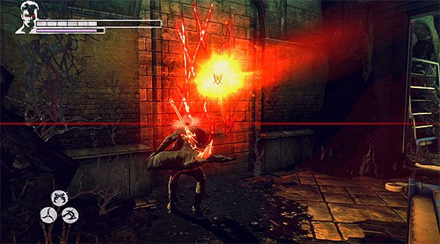 Zatrzymaj się po dotarciu do nadającego się zniszczenia fragmentu lewej ściany - Eksploracja bazy Zakonu | 11 - The Order (Zakon) | DMC Devil May Cry - DMC: Devil May Cry - poradnik do gry