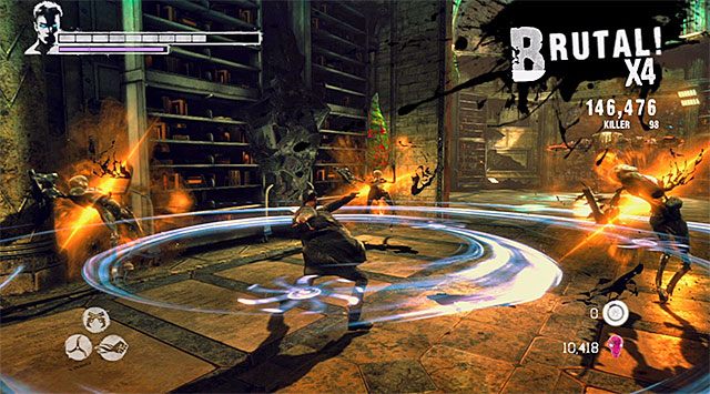 Przystąp do atakowania słabszych potworów, wykorzystując anielskie ostrza Aquila lub inne ulubione bronie pomocne w eliminowaniu większych grup przeciwników - Główna bitwa w bazie Zakonu | 11 - The Order (Zakon) | DMC Devil May Cry - DMC: Devil May Cry - poradnik do gry