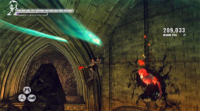 SEKRETNY OBSZAR: Jeszcze przed zakończeniem walk z Rzeźnikiem i jego pomocnikami warto podjąć starania mające na celu uwolnienie pokazanej na screenie 1 zagubionej duszy (Lost Soul) - Główna bitwa w bazie Zakonu | 11 - The Order (Zakon) | DMC Devil May Cry - DMC: Devil May Cry - poradnik do gry