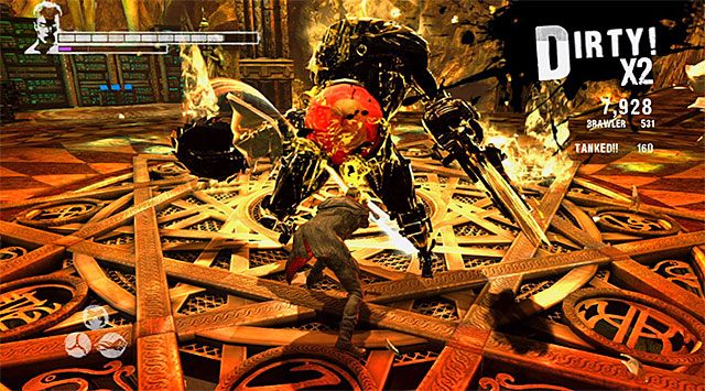 Na sam koniec pojedynku zachowaj ostrożność, bo Rzeźnik jak zwykle wpadnie w tryb szału - Uratowanie Vergila | 12 - Under Siege (Oblężenie) | DMC Devil May Cry - DMC: Devil May Cry - poradnik do gry