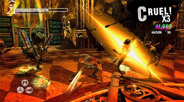 W pierwszej części bitwy udział wezmą udział standardowe potwory wspierane przez Ravagerów, czyli przeciwników z piłami łańcuchowymi - Główna bitwa w serwerowni | 12 - Under Siege (Oblężenie) | DMC Devil May Cry - DMC: Devil May Cry - poradnik do gry