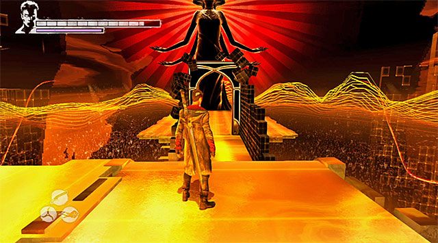 Niezależnie od tego czy wybrałeś dolną czy górną ścieżkę dotrzesz do pokazanego na powyższym screenie miejsca, w którym one zbiegają się - Dotarcie do miejsca rozegrania trzeciej rundy | 13 - Devils Dalliance (Igraszki z diabłem) - DMC: Devil May Cry - poradnik do gry