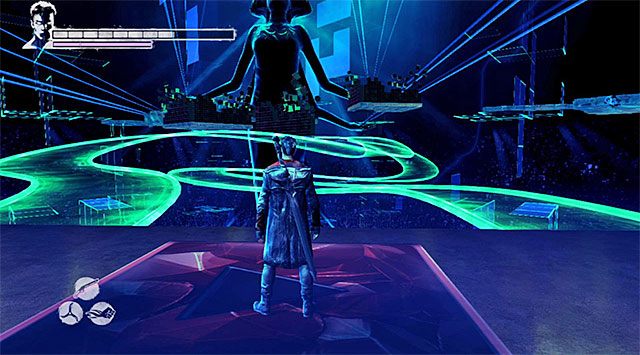 Rozpocznij od uderzenia rękawicami Eryx w nową platformę naciskową, doprowadzając do pojawienia się pokazanych na powyższym screenie dwóch nowych ścieżek - Dotarcie do miejsca rozegrania piątej rundy | 13 - Devils Dalliance (Igraszki z diabłem) - DMC: Devil May Cry - poradnik do gry