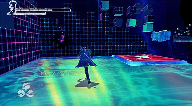 Dla odmiany złap się teraz pierścienia przyśpieszenia i wciśnij w odpowiednim momencie przycisk skoku żeby katapultować Dantego w stronę nowej większej platformy - Dotarcie do miejsca rozegrania piątej rundy | 13 - Devils Dalliance (Igraszki z diabłem) - DMC: Devil May Cry - poradnik do gry