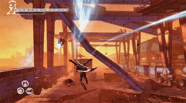 Zacznij teraz korzystać z anielskiej wyciągarki, chwytając się pobliskich interaktywnych zaczepów - Przeprawa przez doki | 15 - The Trade (Wymiana) | DMC Devil May Cry - DMC: Devil May Cry - poradnik do gry