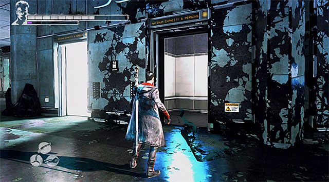 Możesz już skierować się do pokazanej na powyższym screenie aktywnej windy i zaczekać aż zawiezie Cię ona na 105 piętro - Eksploracja 87 piętra | 16 - The Plan (Plan) | DMC Devil May Cry - DMC: Devil May Cry - poradnik do gry