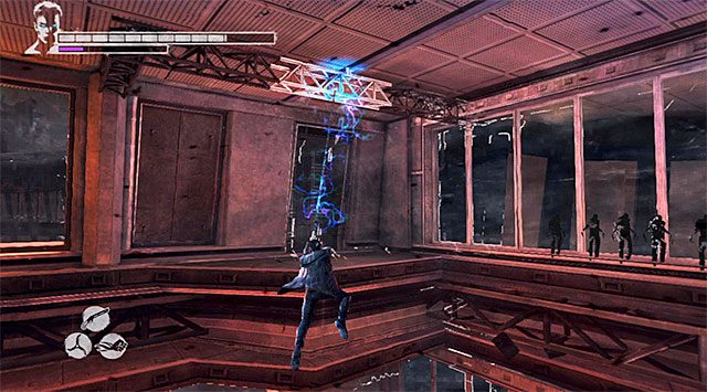 Ponownie skorzystaj z wyciągarki, tym razem chwytając się pierścienia przyśpieszenia i odbijając się od niego - Eksploracja 106 piętra | 16 - The Plan (Plan) | DMC Devil May Cry - DMC: Devil May Cry - poradnik do gry