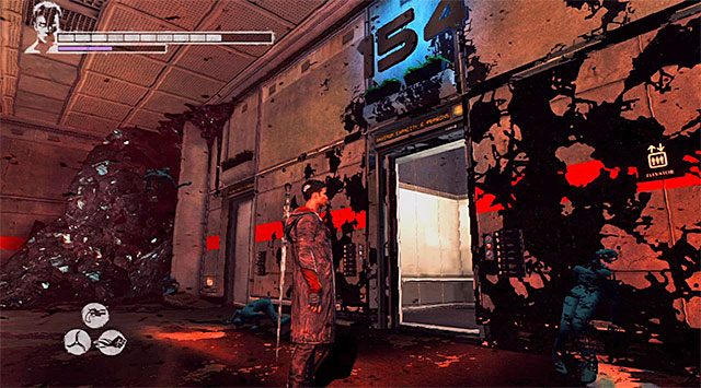 Po załatwieniu wszystkich spraw na 154 piętrze skieruj się do pokazanej na powyższym screenie aktywnej windy - Eksploracja 154 piętra | 16 - The Plan (Plan) | DMC Devil May Cry - DMC: Devil May Cry - poradnik do gry