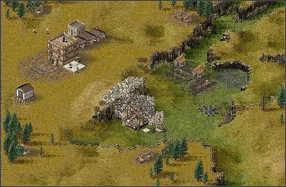 Przyjrzyj się uważnie mapie, drzewa znajdują się w różnych, znacznie oddalonych od siebie miejscach, dlatego koło każdego postaw kilka, bądź jedną chatę drwala. Kolejną ważną sprawą jest zielona dolina (centralna część zdjęcia), tylko tam mogą stanąć farmy więc nie zagracaj tego miejsca innymi budynkami. - Misja VIII - Handel z diabłem | Kampania i misje dodatkowe w Twierdza - Twierdza - poradnik do gry