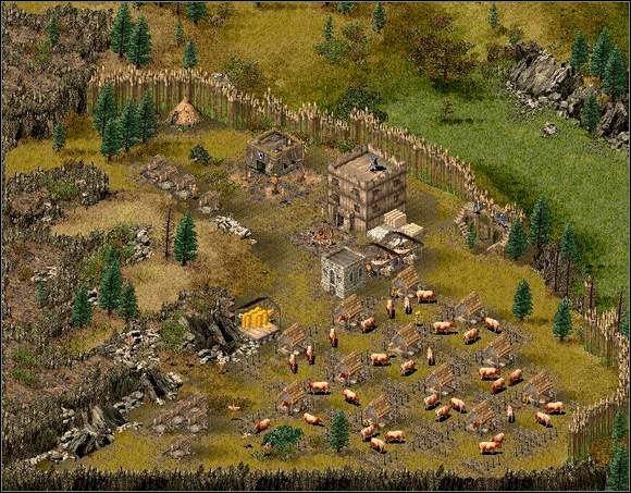 Mur jaki musisz zbudować jest dość długi i okala duże połacie terenu, odcinając i zabezpieczając całe wzniesienie od nieprzyjaciela. Upewnij się, że w miejscach gdzie rosną drzewa i sterczą małe skały nie ma luki, przez którą bez trudu wejdzie napastnik. - Misja IV - Podglądanie z ukrycia | Kampania i misje dodatkowe w Twierdza - Twierdza - poradnik do gry