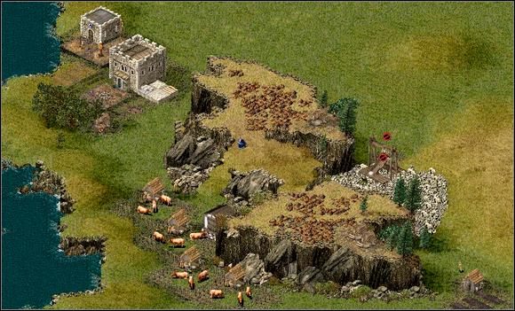 Za zmagazynowane na starcie surowce rozbuduj się w miejscu wskazanym na zdjęciu (łatwiej jest się tam bronić przed atakami) - Misja XI - Pierwsza krew | Kampania i misje dodatkowe w Twierdza - Twierdza - poradnik do gry