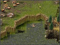 Po pierwszym ataku (dość słabym) wybuduj niewielki odcinek drewnianego muru w wschodniej części - Misja XVI - Odwrót z bronią w ręku | Kampania i misje dodatkowe w Twierdza - Twierdza - poradnik do gry