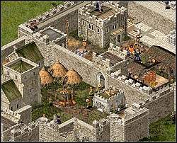 Dla lepszej ochrony możesz wznieść mur w poprzek dziedzińca, w ten sposób odcinając fragment z grubszymi murami od tego z cieńszymi - Misja XVII - Wędzony boczek wieprzowy | Kampania i misje dodatkowe w Twierdza - Twierdza - poradnik do gry