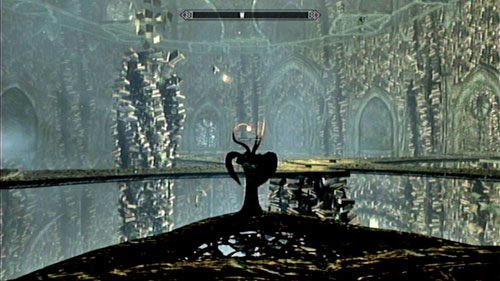 W otwartym właśnie pomieszczeniu skorzystaj z przycisku i przejdź przez nowoutworzony korytarz - Reach Miraaks Temple [Dotrzyj do Świątyni Miraaka] | Na szczycie krainy Apocrypha - The Elder Scrolls V: Skyrim - Dragonborn - poradnik do gry