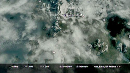 Kowal jest przetrzymywany w niewielkiej chatce (Abandoned Lodge - Opuszczona strażnica) na północny-wschód od Raven Rock (mapka powyżej) - A New Source of Stalhrim [Nowe źródło Stalhrimu] | Wątki poboczne - Wioska Skaalów - The Elder Scrolls V: Skyrim - Dragonborn - poradnik do gry