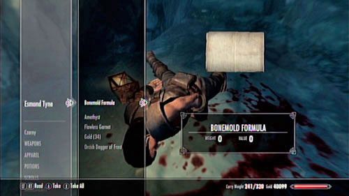 1 - Recover the Bonemold Formula for Glover Mallory [Odzyskaj przepis na kościany pancerz dla Glovera Mallorego] | Pozostałe zadania - The Elder Scrolls V: Skyrim - Dragonborn - poradnik do gry
