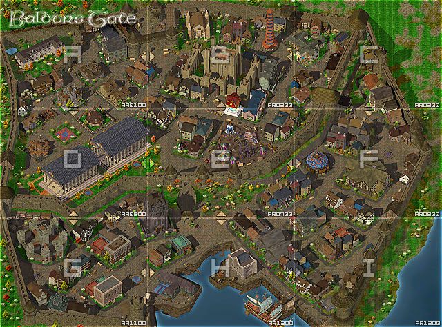 Miasto podzielone jest na 9 mniejszych, połączonych ze sobą części - Wrota Baldura | Rozdział 5 - zadania główne | Solucja Baldurs Gate - Baldurs Gate: Enhanced Edition - poradnik do gry