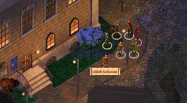 Jeśli pomogłeś Aldethowi [A] w Knei Otulisko w poprzednim rozdziale, spotkasz go teraz stojącego obok siedziby Ligi Kupieckiej [1] - Dochodzenie w siedzibie Ligi Kupieckiej | Rozdział 5 - zadania poboczne - Baldurs Gate: Enhanced Edition - poradnik do gry