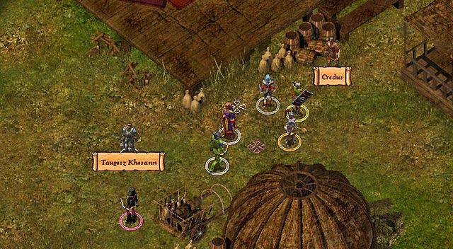 Tuż obok głównego namiotu spotkasz Taugosza [C] oraz Credusa [D] - Bandyci | Rozdział 3 - zadania główne | Solucja Baldurs Gate - Baldurs Gate: Enhanced Edition - poradnik do gry
