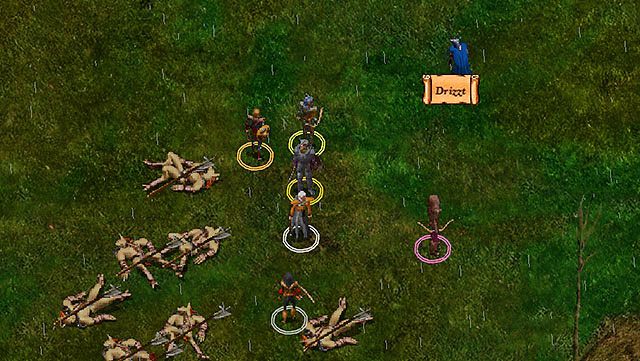 W okolicach środka mapy, spotkasz odzianego w niebieski płaszcz Drizzta [A], otoczonego przez watahę Gnolli - Lokalne problemy (Drizzt DoUrden) | Rozdział 1 - zadania poboczne - Baldurs Gate: Enhanced Edition - poradnik do gry