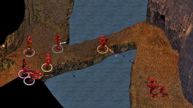 Z punktu [1] wyrusz w stronę wejścia do jaskini, znajdującej się na wysepce [2] - Wizyta w kopalni Nashkel - Kopalnie Nashkel | Rozdział 2 - zadania główne - Baldurs Gate: Enhanced Edition - poradnik do gry