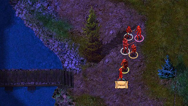 Jeśli w trasie do Twierdzy Gnolli postanowisz przekroczyć rzekę południowym mostem [1], spotkasz przed nim Jareda [A], który ucieka przed niedźwiedziem - Hordy Gibberlingów; Jared i niedźwiedź | Rozdział 2 - zadania poboczne - Baldurs Gate: Enhanced Edition - poradnik do gry