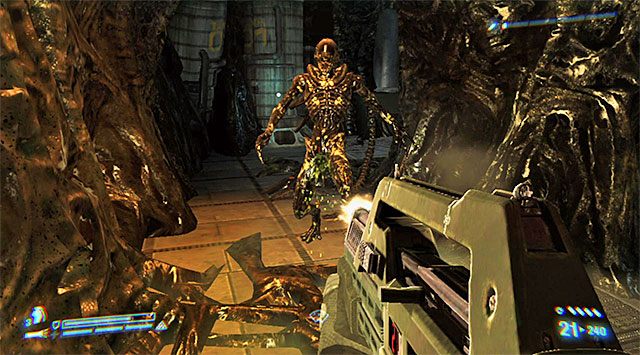 Do zlokalizowania zbiegłego ksenomorfa możesz zacząć używać wykrywacza ruchu, choć nie jest to wymagane - Zabij ksenosy | Misja 1 - SOS | Aliens Colonial Marines - Aliens: Colonial Marines - poradnik do gry