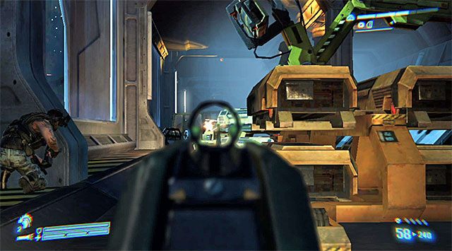 Po odblokowaniu drzwi wybierz się w stronę schodów prowadzących do szyny serwisowej i wyrusz prosto - Przejdź przez sekcję inżynieryjną na pokład dowodzenia | Misja 2 - Bitwa o Sulaco - Aliens: Colonial Marines - poradnik do gry