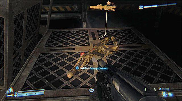 Wejdź do nowego budynku i zejdź po schodach na niższe piętro - Uciekaj do windy z Bellą i ONealem | Misja 6 - Dla Belli - Aliens: Colonial Marines - poradnik do gry