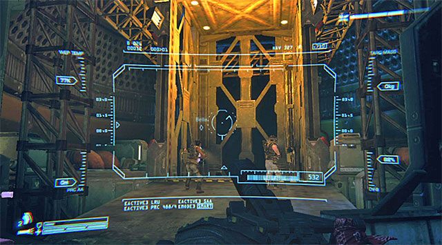 Podążaj ścieżką prowadzącą w stronę windy, zajmując się staranną eliminacją niedobitków - Uciekaj do windy z Bellą i ONealem | Misja 6 - Dla Belli - Aliens: Colonial Marines - poradnik do gry