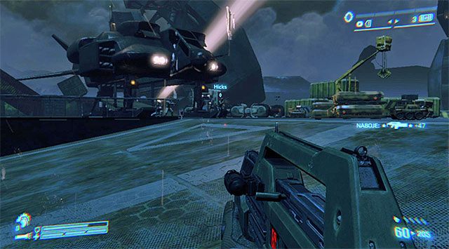 Po tym jak statek kosmiczny przedwcześnie odleci skup się wyłącznie na dotarciu do pokazanego na powyższym screenie lądownika pilotowanego przez Reid, doprowadzając tym samym do zakończenia misji - Dotrzyj do statku i nie daj mu wystartować (3) | Misja 10 - Wrak odzyskany - Aliens: Colonial Marines - poradnik do gry