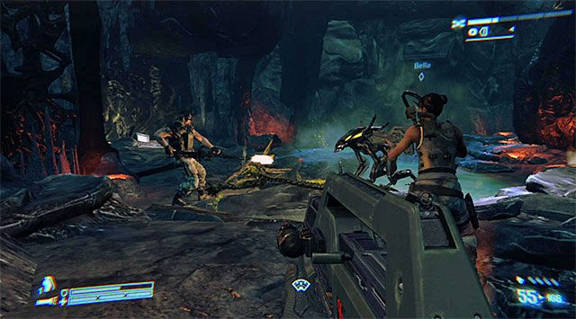 W trakcie przemierzania nowych jaskiń musisz się jeszcze bardziej pilnować, bo nie tylko będziesz wpadał na ksenomorfy (uwaga na bryzgaczy - Przedostań się do stacji Weyland-Yutani, by uratować Bellę | Misja 7 - Jeden pocisk - Aliens: Colonial Marines - poradnik do gry