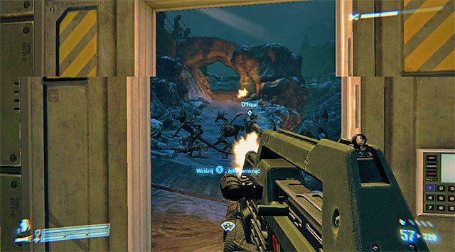 Powróć do wyjścia z jaskiń i wybierz teraz główną ścieżkę, podążając śladami członków drużyny - Przedostań się do stacji Weyland-Yutani, by uratować Bellę | Misja 7 - Jeden pocisk - Aliens: Colonial Marines - poradnik do gry