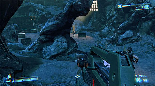 Skręć w prawo, przechodząc przez niewielki wąwóz - Dotrzyj do modułu zasilania i wyłącz go | Misja 7 - Jeden pocisk - Aliens: Colonial Marines - poradnik do gry