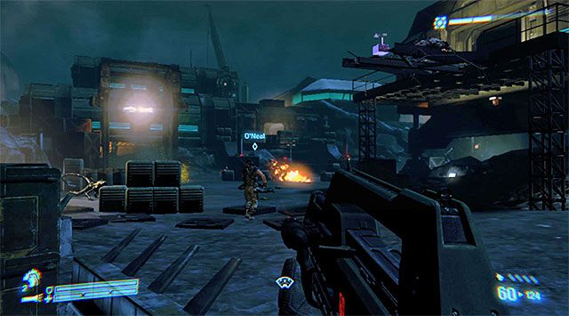 Przemieszczaj się sukcesywnie do przodu, starannie wybierając sobie cele i z dużą uwagą obserwując poczynania ksenomorfów - Uratuj pojmanego marine | Misja 8 - Wał obronny | Aliens Colonial Marines - Aliens: Colonial Marines - poradnik do gry